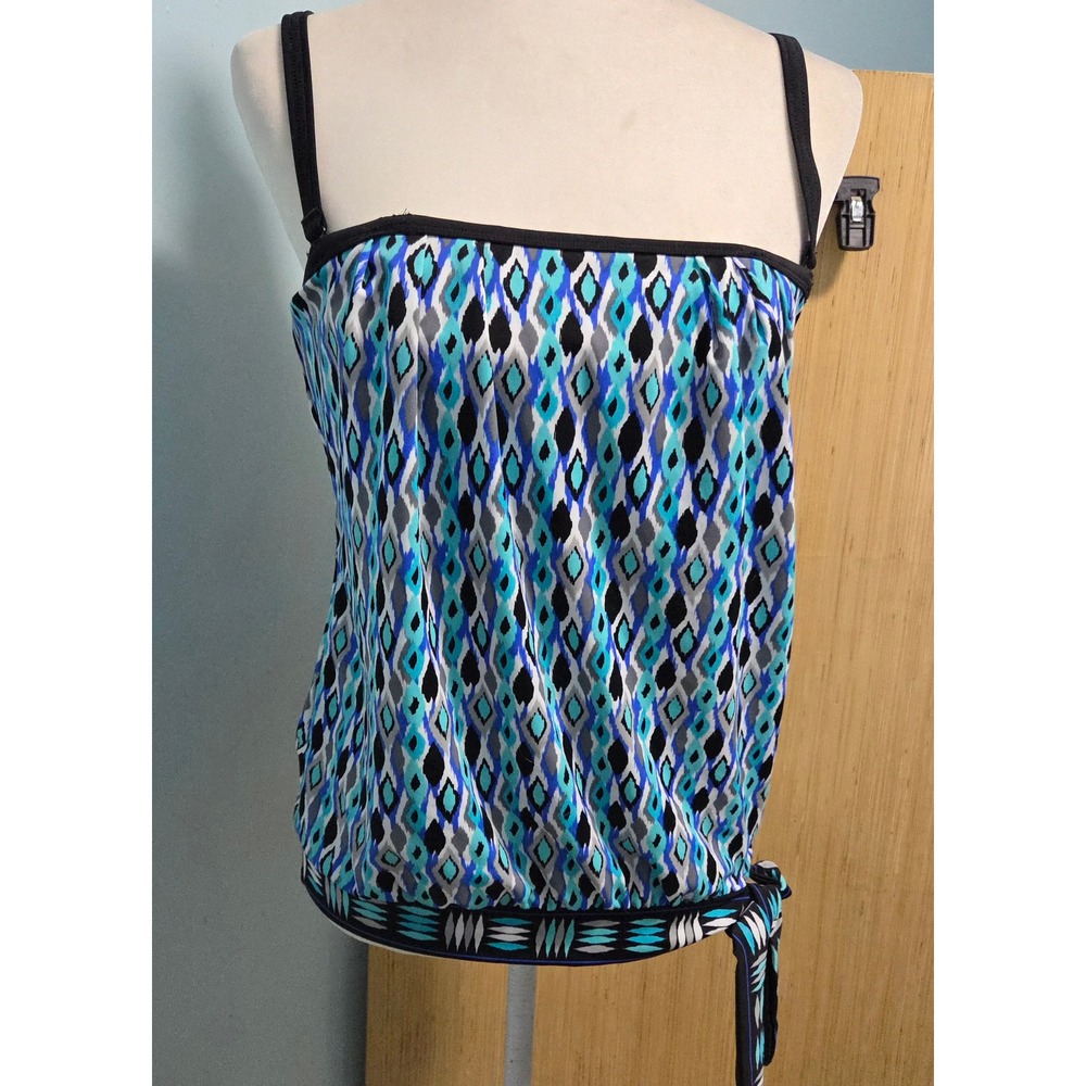 24th & Ocean Size S Womens Blue Geometric Ikat Blouson Tankini Top Side Tie